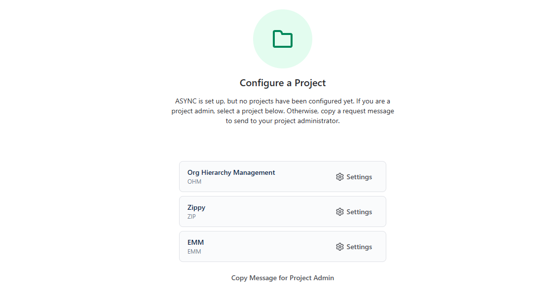 Configure a Project gate showing user's projects with settings buttons